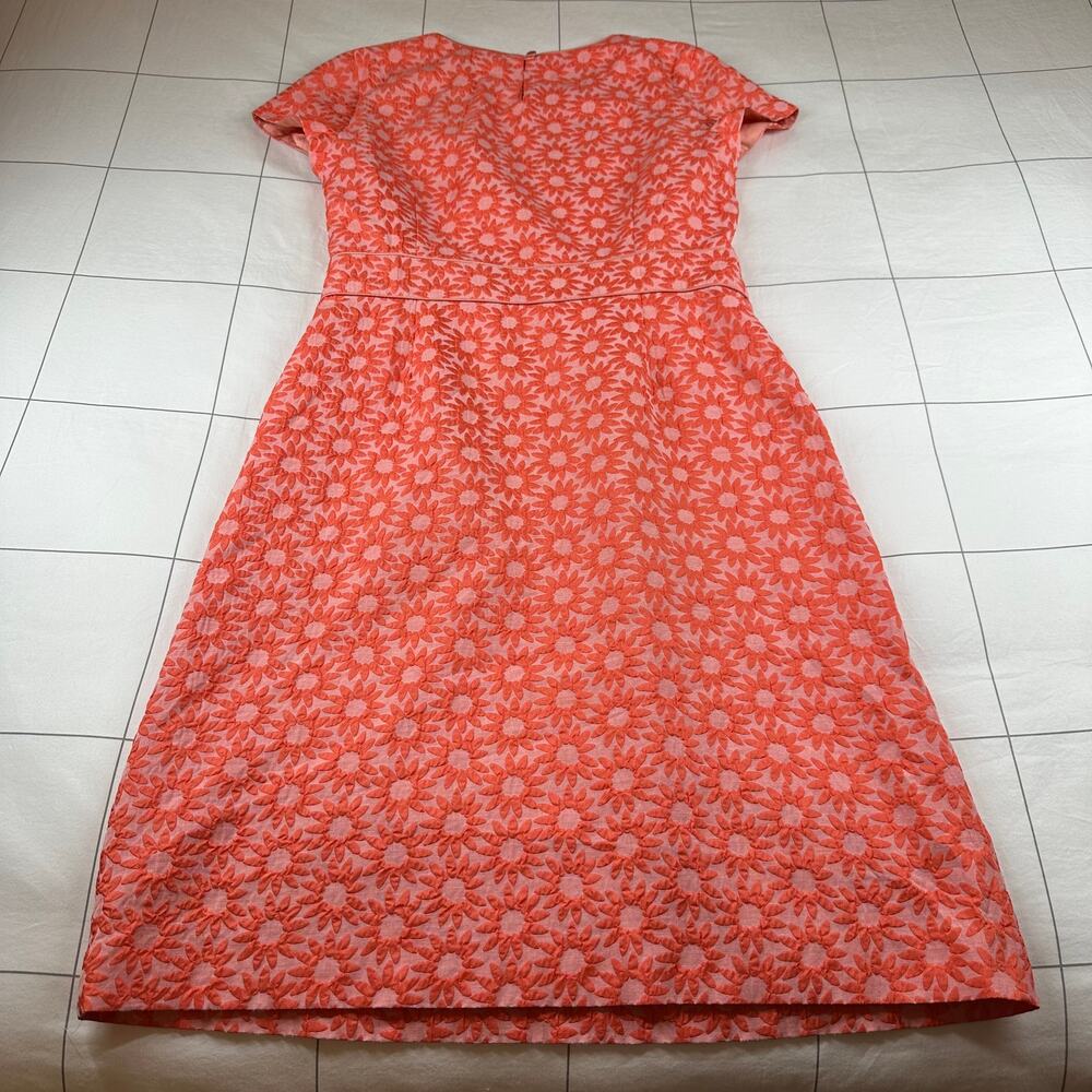 Boden Dress Women 10 Long Coral Orange Daisy Jacquard Floral Sheath Pockets - Picture 3 of 12